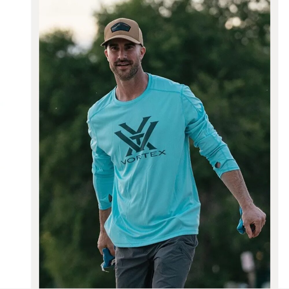 NWT Vortex Optics Sun Slayer Mens Long Sleeve Shirt SZ Small Blue UPF 50 Outdoor